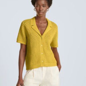 Everlane The Crochet Knit Polo Organic Cotton Yellow Women's Size XS